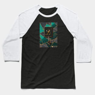 Emerald Green Marble Mosaic Gold Monogram L Baseball T-Shirt